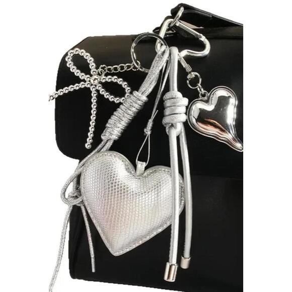 Accessories - New Heart Shape Bow Knot PU Leather Bag Pendant Keychain Bag Charm